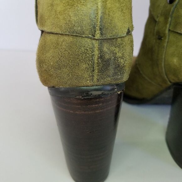 Franco Sarto A-Occela Women's Ankle Block Heel Pull on Olivr Green Suede Booties - Picture 8 of 9